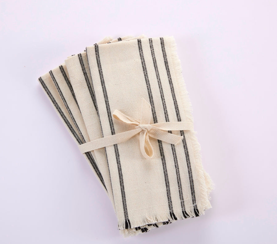 Slub Dobby Napkins - Set of 4- 100% Cotton - Ivory/Black